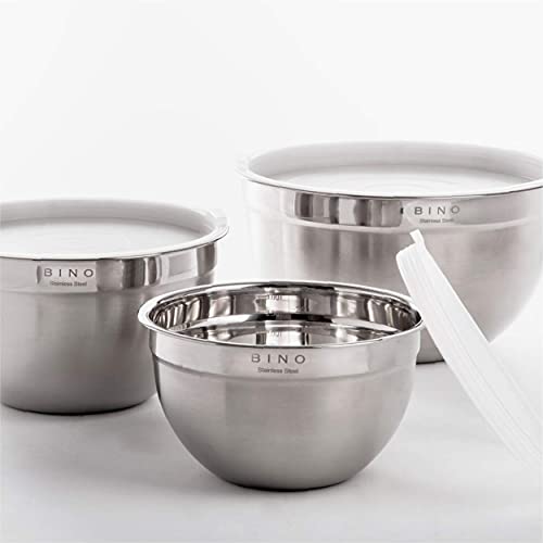 BINO 3Piece Stainless Steel Mixing Bowl Set with Lids, White
