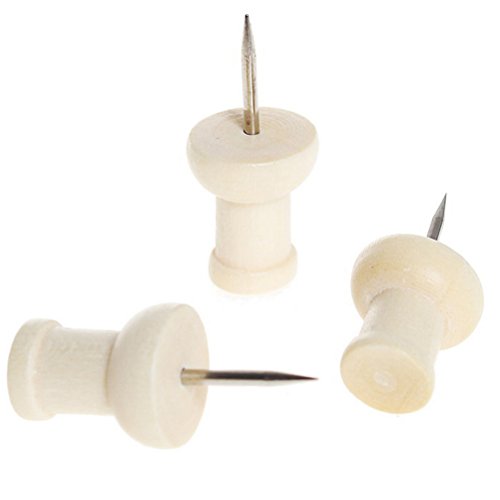Wode Shop 100 Pcs Wood Push Pins, Wooden Head Pins Steel Thumb Tacks For Cork Boards Map Photos Home Office Craft Projects