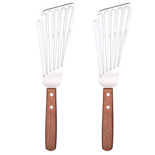 Tebery 2 Pack Fish Spatula With Wooden Handle - 6.5-Inch Blade