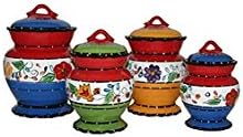 Kitchen Canister Set Food Storage 4 Piece Ceramic Viva Collection Canisters Jars with Stay Fresh Gaskets Counter Top Decor Microwave and Dishwasher Safe Hand Painted