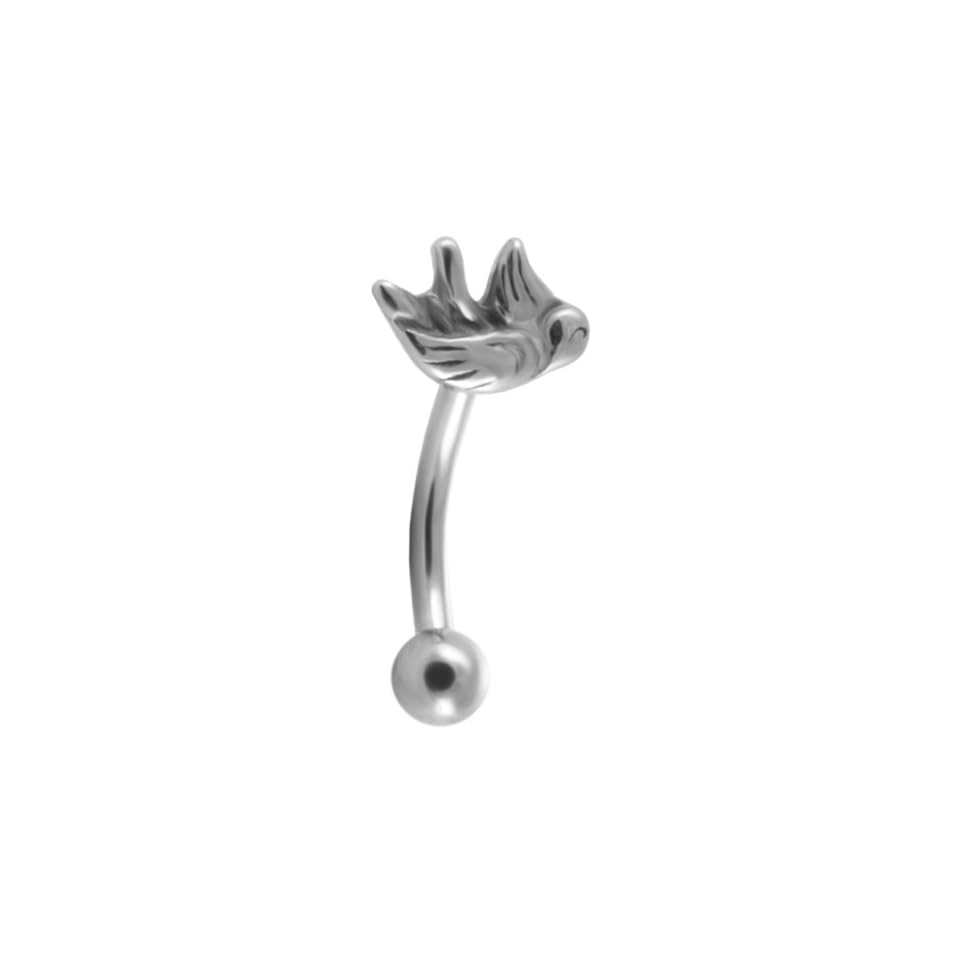 Tiny Sparrow Bird Eyebrow Ring 16g Curved Piercing Barbell 16 gauge