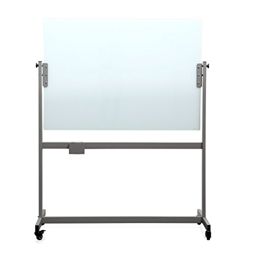 U Brands Glass Dry Erase Board, Double-Sided Rolling Easel, 47 x 35 Inches, Casters Included, White Frosted Surface, Frameless