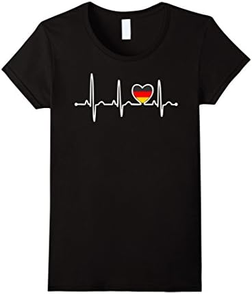 Womens Germany Country Flag Heartbeat Pride Tshirt Large Black