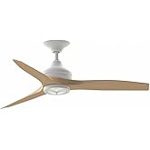 Fanimation Spitfire 3 Blade Ceiling Fan 12 Inch Tall and 48 Inch Wide with Matte White Finish and Natural Blades, LED Light K