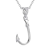 YFN Sterling Silver Tiny Hawaiian Hand Carved Charm Fish Hook Pendant Necklace for Men (Fish Hook)
