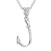 YFN Sterling Silver Tiny Hawaiian Hand Carved Charm Fish Hook Pendant Necklace for Men (Fish Hook)