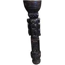 Antique Planter Urn Hand Carved Tribal Man Animals Old Wood Unique Industrial Forest Interior