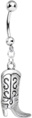 Body Candy Stainless Steel Cowgirl Country Boot Dangle Belly Ring