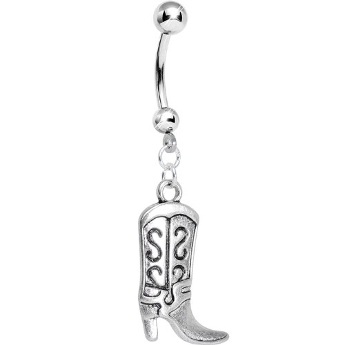 Body Candy Stainless Steel Cowgirl Country Boot Dangle Belly Ring