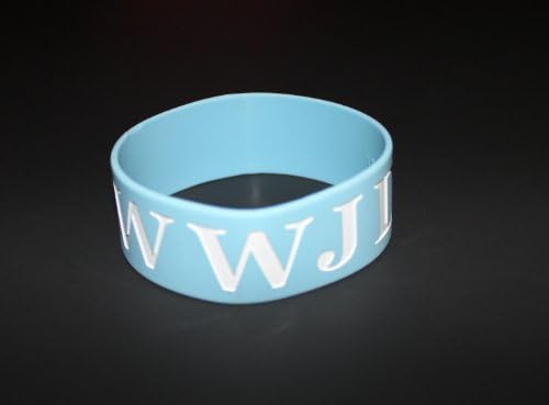 "WWJD" Saying Silicon 1" inch LIGHT BLUE w/ white TEXT Bracelet Wristband ***ORIGINAL DESIGNED BY TIFEPIPHANY***