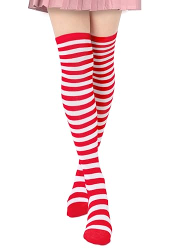 DAZCOS Striped Thigh High Socks Red+White