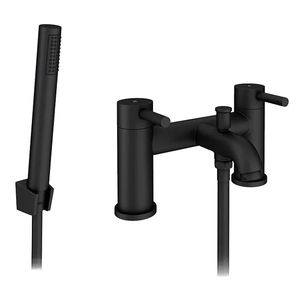 KINGBATH™ Bath Shower Mixer Tap Faucet with Shower Kit Handheld Shower Head Bathtub Bathroom Filler Sink Hot and Cold Solid Brass Modern Double Lever Handle Matt Black