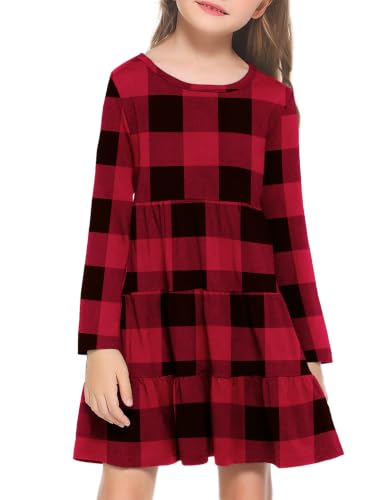 Arshiner Girls Long Sleeve Dress Ruffle Tunic Dresses Red Plaid 5T at Amazon