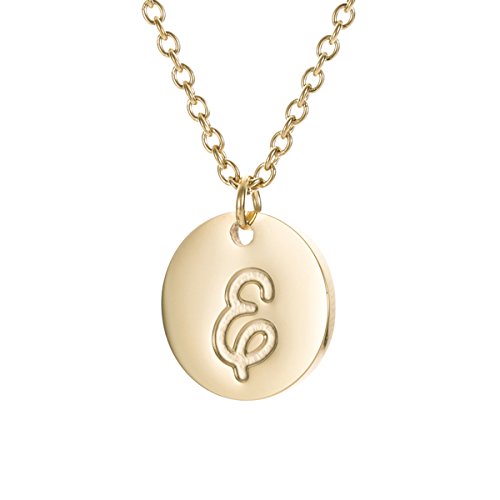 HUAN XUN Stainless Steel Handwritting Initial Round Disc Necklace E