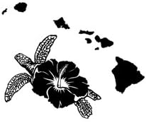 HAWAII Islands Turtle Hibiscus Flower State Decal (BLACK) X LARGE 11" x 9" inch- High Quality outside vinyl for car truck window laptop wall-I Love Hawaii.