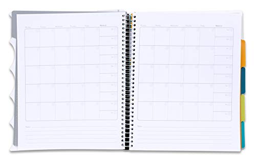 Mintra Office Durable PREMIUM Spiral Notebook - Fabric Covered Coils, No Snags, Removable Adjustable Pocket Dividers, Ruler, Organization, Customizable ((White, 5 Subject, 8.5in x 11in))