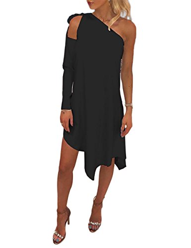 Ninimour Women Cutout One Sleeve Irregular Hem Casual Dress Black M