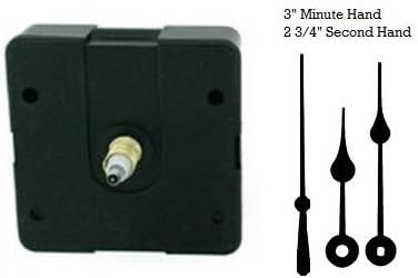 Quartz Clock Mechanism Movement Kit with 3" Black Spade Hands for Dials up to 3/16"