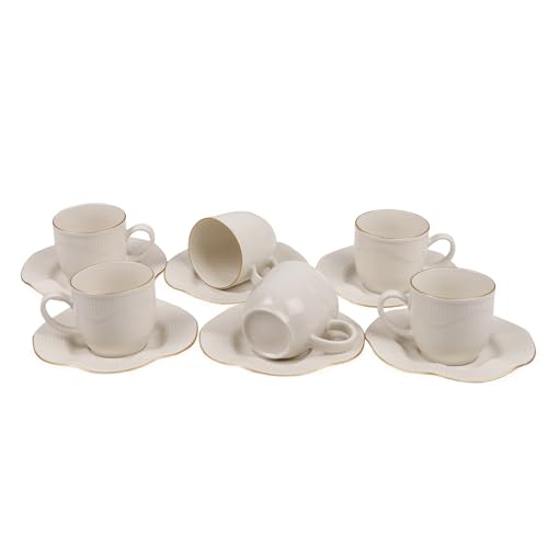 WELL HOME MOBILIARIO & DECORACIÓN Set de Tazas de Café (12 Piezas) porcelana crema y dorado con platos