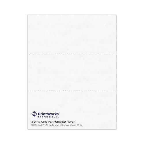 PrintWorks Professional 3 Part Perforated Paper 8.5” x 11” - Perfect for W-2, 1…