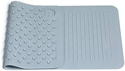 Klickpick Designs Bath Tub Mat Non Slip Machine Washable Anti Bacterial Natural Rubber Bathtub And Shower mat With Powerful Suction Cups Fits any size bath tub With 2" hanging hole -Grey, 14x30 Inches