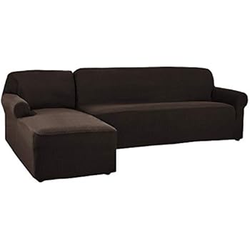 CHUN YI 2 Pieces L-Shaped Left Chaise Jacquard Polyester Stretch Fabric Sectional Sofa Slipcovers Dust-Proof L Shape Corner 2 Seats Sofa Cover Set for Living Room (Chocolate)