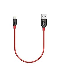 Anker, línea de energía más Lightning (1 pie), cable de carga rápida y duradero [fibra de kevlar y nailon doble trenzado] para iPhone, iPad y más, Rojo