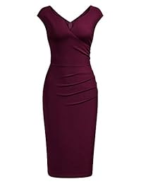 Miusol Vestido de dama con cuello en V, sin mangas, estilo vintage, delgado