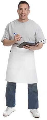 Premium Quality Restaurant Bistro Waiter Waitress White Waist Apron Medium Length with Multiple Pockets