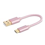 Short USB C Cable 0.8ft 0.25m, CableCreation Braided USB C to A Cable 3A Fast Charge and 480Mbps Data, Compatible with New MacBook(Pro), Google Pixel 3XL, Galaxy S10 S9, Rose Gold [56K Ohm Resistor]