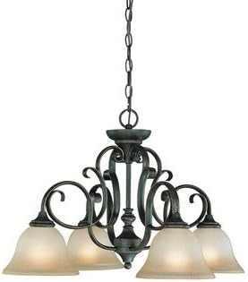 Craftmade Lighting 24224-MB Barret Place - Four Down Light Chandelier - 26.5 inches wide by 17 inches high, Mocha Bronze Finish with Etched Painted Glass