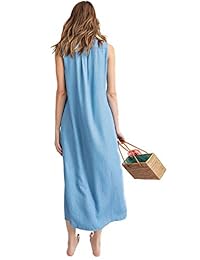 Anna-Kaci - Vestido clásico sin mangas, color azul vaquero con botones y bolsillo