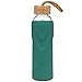 ORIGIN - Best BPA-Free Glass Water Bottle with Protective Silicone Sleeve and Bamboo Lid - Dishwasher Safe – 22 Ounce (Seaside Green)