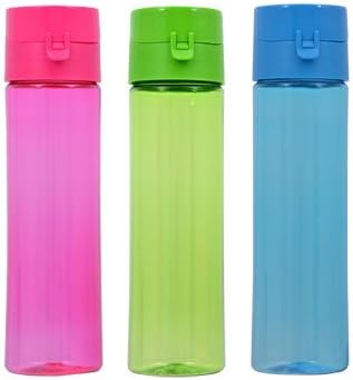 3 Slim Plastic Water Bottles BPA- Free SLIM 22 Oz. Portable Cup Juice Cycling Outdoor Sport Fruit Sports Bike Plastic Drink Bicycle Clear Infuser 650 ml Screw-on Lids 1 PINK 1 GREEN 1 BLUE Hydrate Sports Multi