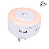 USB Wall Charger, POWRUI Dual USB Port 2.1A/5V Foldable Wall Charger Plug Travel Power Adapter with Touch LED Night Light for iPhone,iPad,Moto,Samsung,HTC,Kindle and More Device - Circle, UL Certified