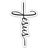 Jesus Simple Black and White Cross Sticker - 3" Laptop Sticker - Waterproof Vinyl for Car, Phone, Water Bottle - Faith Believe Decal