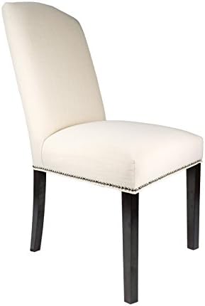 Sole Designs Cambelback Style Upholstered Fabric Dining Chair with Silver Nailhead Trim, Spring Seating and Espresso Legs (Set of 2), Ivory