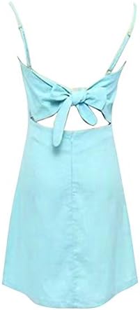 Lanlun 2017 Backless beach summer dress women sundress Bow casual linen sexy dress Slim fit white short dress (S, Light blue)