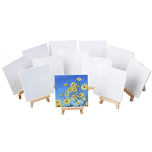 MEEDEN Mini Canvases with Easels, 12 Pack 4 x 4 Inch Mini Canvas Panels