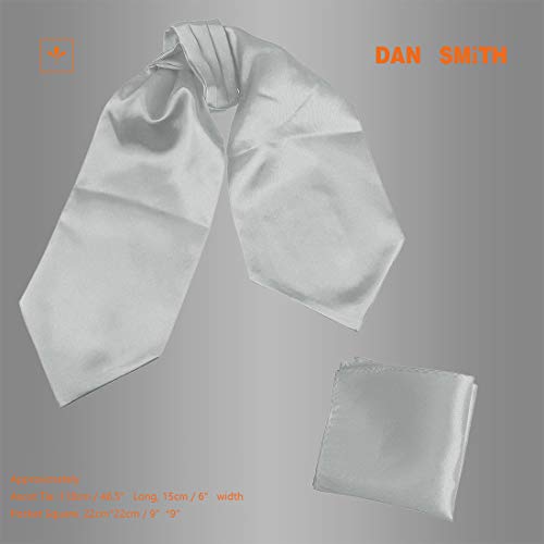 Silver Ascot Cravat Tie For Men Handkerchiefs Satin Solid Self Formal Cravat Scarf Hankies Evening Dan Smith Drc1E01H Silver