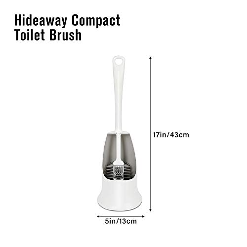 Joomoon Toilet Brush and Holder Set Good Grip Hideaway Compact Silicone Bristles Bathroom Cleaning Bowl Brush Kit with Rim Lip Toilet Bowl Brush and Holder Cleaner Set White