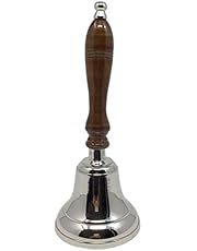 Campana Scuola Vintage In Ottone Massiccio - Campanello Manuale Con Manico Legno 25cm