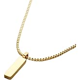 QueenBee 14K Gold & White Gold Box Chain Small Bar Pendant Necklace for Men, Minimalist Waterproof Hypoallergenic Jewelry, Gift for Him – Birthday, Father’s Day, Valentine’s Day