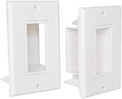 YOEMELY Single Gang Recessed Low Voltage Wall Plate , Side Opening, 1-Gang with Fly Mounting Wings Easy Cable Pass Low Voltage Cables ( White, 2-Pack)