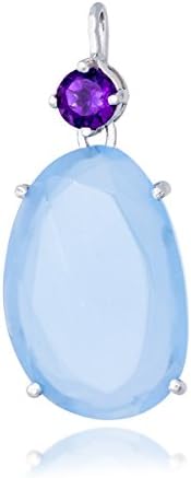 Solid Gold Pendant of Sky Blue Chalcedony with a Brilliant Cut Purple Amethyst Set in 14K White Gold