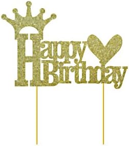 PAPER JAZZ Gold Glitter Cupcake Toppers for Baby boy Girl Birthday Baby Showers Event Party Decoration (Happy Birthday)
