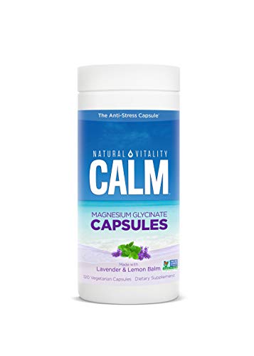 Natural Vitality Calm Capsules, Magnesium Glycinate Supplement with Lavender & Lemon Balm - 120 Count Vegan Capsules