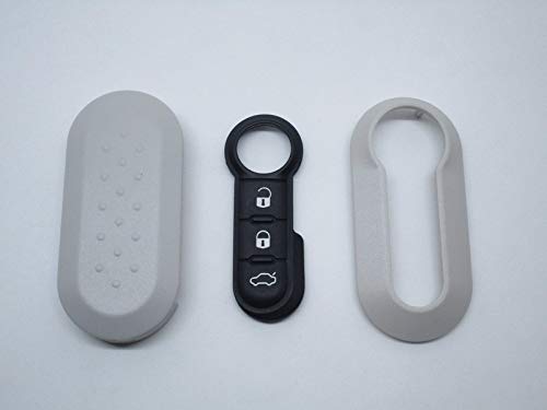 TOPBEST Cover Key Shell + Buttons Rubber Buttons Fiat 500 Grande Punto Evo Bravo Panda 500L Lancia Y YPSILON MUSA Delta Scotland Grey