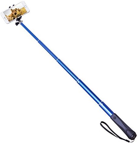 Selfie Stick for iPhone &amp; Android Smartphones Aluminum Extendable Monopod with Adjustable Phone Holder &amp; Built-in Remote Shutter (blue)