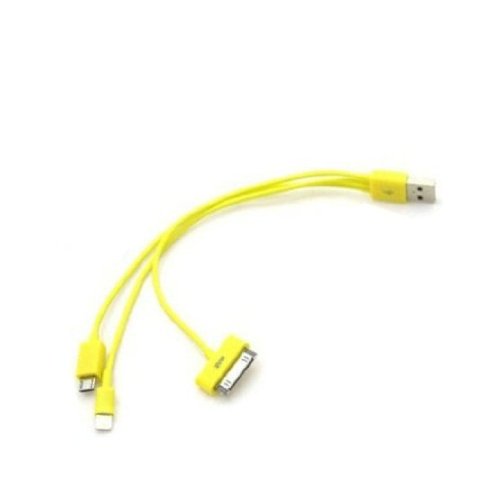 Effects(TM) Generic 3 IN 1 USB Data Sync Charger Cable 3ft/1M USB 2.0 Connect to Lightning 8 Pin, Micro USB, Galaxy Tab 30 Pin and 30 Pin Connector for iPhones, ipods, ipads, Galaxy note (Yellow)